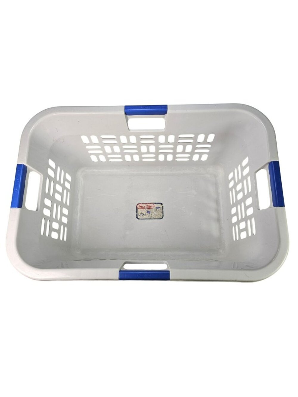 Vintage 1998 Sterilite Ultra 2-Bushel Laundry Basket Hamper White Blue Handles